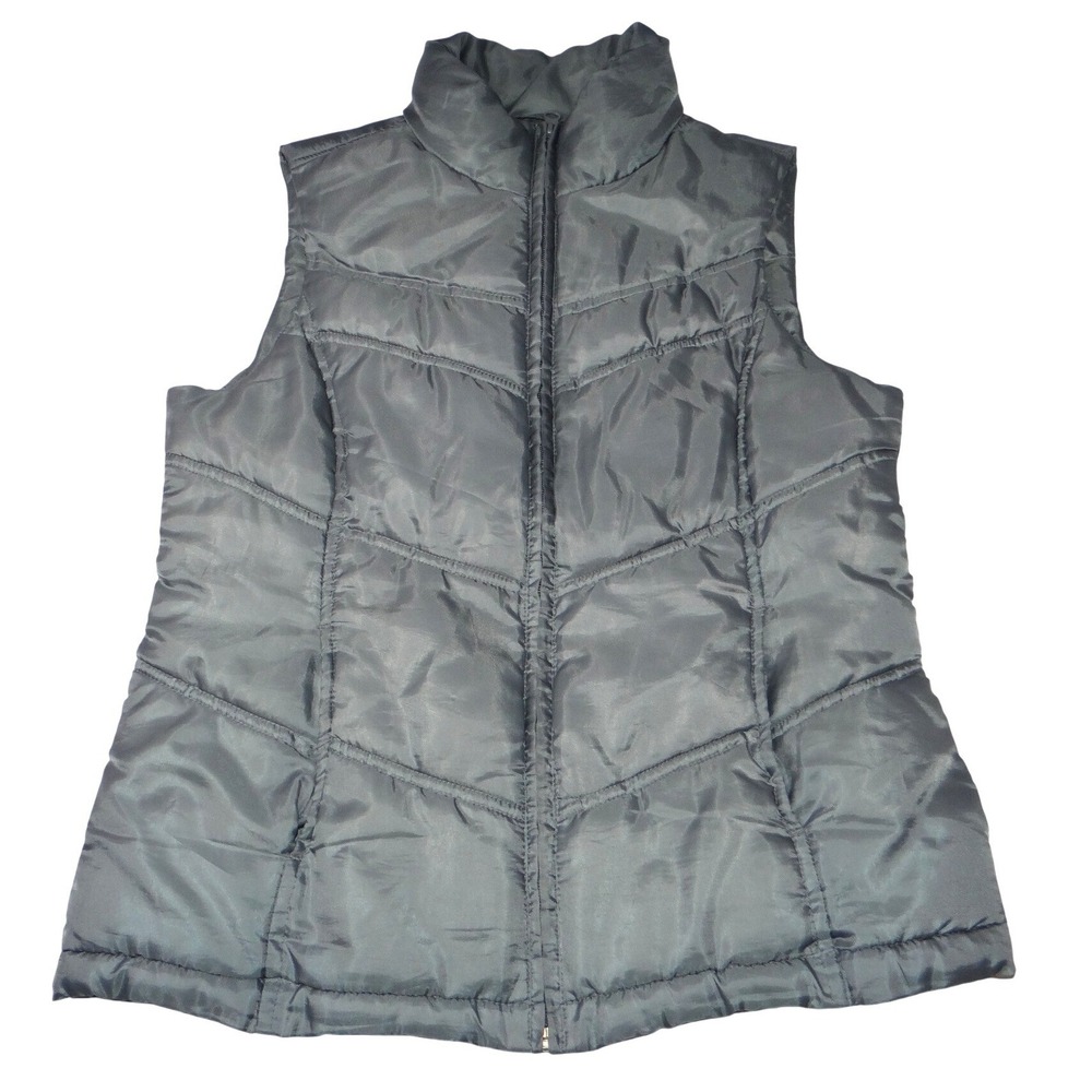 Merona Womens Gray Puffer Vest Quilted Stand Collar Full Zip Size S